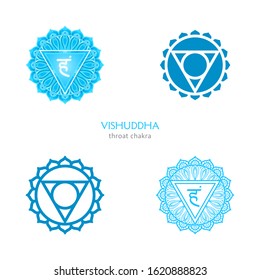 Vishuddha, throat chakra symbol. Colorful mandala. Vector illustration