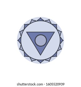 Vishuddha.Throat chakra. Symbol of the fifth human chakra. Vector illustration isolated on white background.Yoga,meditation,reiki and buddhism color simbol.Vishuddha chakra icon.