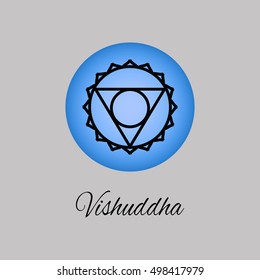 Vishuddha.Throat chakra. Symbol of the fifth human chakra. Vector illustration. Element human energy system. Yoga,meditation,reiki and buddhism color simbol.Vishuddha chakra icon.
