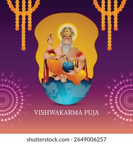 Vishwakarma jayanti hindu god festival of vishwakarma, vector illustration and background