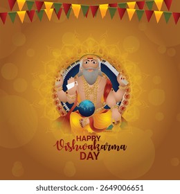 Vishwakarma jayanti hindu god festival of vishwakarma, vector illustration and background