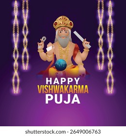 Vishwakarma jayanti hindu god festival of vishwakarma, vector illustration and background