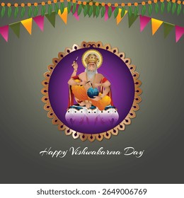 Vishwakarma jayanti hindu god festival of vishwakarma, vector illustration and background