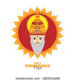 Vishwakarma Puja is a day of celebration for Vishwakarma. Indian God and idols of Hinduism Vector illustration