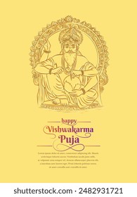 Vishwakarma puja (Vishwakarma Jayanti) Greeting design template with illustration. Vishwakarma puja is a celebration day of Lord Vishwakarma.