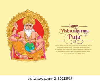 Vishwakarma puja (Vishwakarma Jayanti) Greeting design template with illustration. Vishwakarma puja is a celebration day of Lord Vishwakarma.