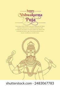 Vishwakarma puja (Vishwakarma Jayanti) Greeting design template with line drawing. Vishwakarma puja is a celebration day of Lord Vishwakarma.