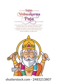 Vishwakarma puja (Vishwakarma Jayanti) Greeting design template with illustration. 