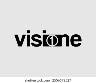 VISi word typography and. ONE which forms the word VISIONE with the number one in the letter O. Suitable for digital, film and photography company names.