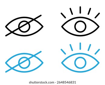 A visibility icon set represents showing and hiding content with blue and black eye graphic symbols.