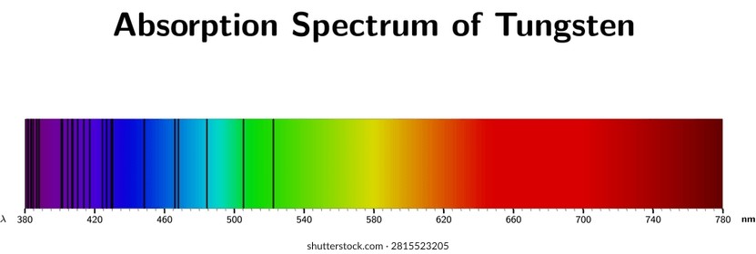Visible absorption spectrum of Tungsten (W) — educational scientific illustration