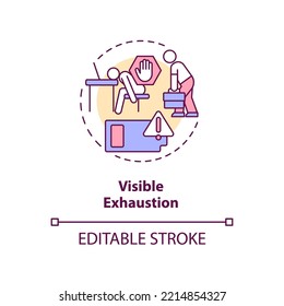 Visible exhaustion concept icon. Employee fatigue. Noticeable tiredness. Burnout abstract idea thin line illustration. Isolated outline drawing. Editable stroke. Arial, Myriad Pro-Bold fonts used