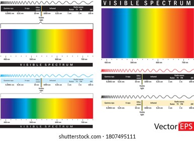 Visible light diagram. Color electromagnetic spectrum, light wave frequency. Educational school physics vector background. Illustration of spectrum diagram rainbow, infrared and electromagnetic