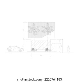 visible sketch and elevation of the tiny house building