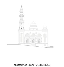 Visible sketch of a mosque with a big dome and high minaret