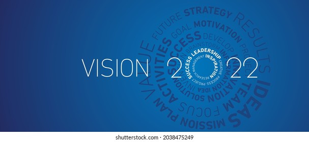 Vision 2022 New Year modern abstract circle word cloud text white shining bold light typography blue greeting card banner