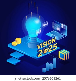 Vision 2025 Isometric . Startup Creativity Idea Technology Innovation Vision Combine.