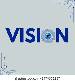 Círculo abstracto de la visión con el texto de la nube de la palabra del ojo azul brillante tipografía de la luz de negrita azul Anuncio de la tarjeta de felicitación, concepto de la tecnología
