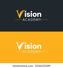 O logotipo da Academia Vision apresenta um "V" arrojado simbolizando o crescimento, com um design moderno em cinza e amarelo que transmite confiança e energia. Reflete o compromisso da academia com a excelência na educação. 