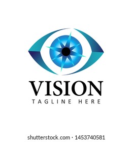 vision, blue eye logo template design vector in isolated white background