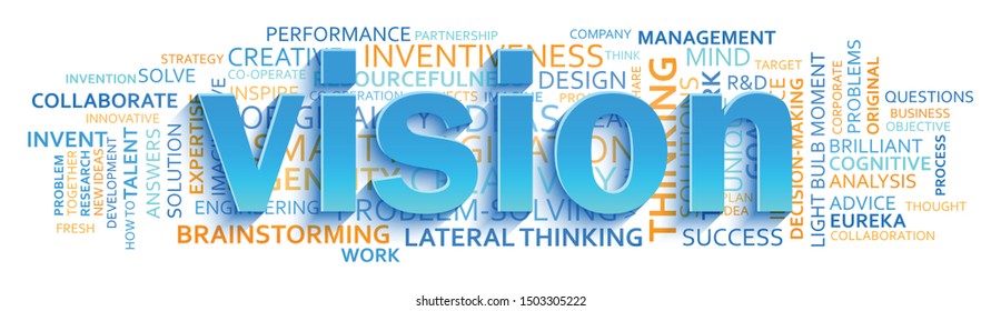 VISION blue and orange vector word cloud typography banner