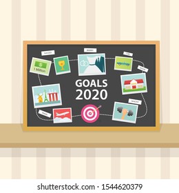 Vision Board Goal For New Year 2020 Vector Illustration