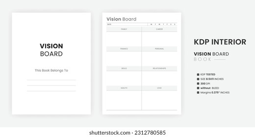 Vision Board Planner Printable KDP Interior Book. A belongs to page Us letter size on a white background Vision Board page with the Direct Publishing Interior Template.