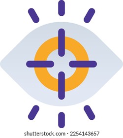 Vision business management icon with purple and orange duotone style. Element, objective, eyeball, lens, icons, mission vision values, white. Vector illustration