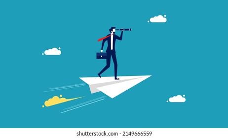 Vision. Businessman on a paper plane. symbol of leadership and ambition