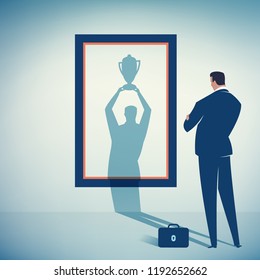 The Vision. Businessman watches his shadow and contemplating about success. Business vector concept illustration