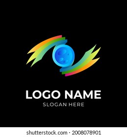 vision camera logo, camera and eye, logo combination with 3d colorful style