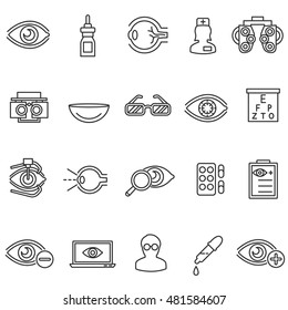 vision care icons set. ophthalmology collection. Thin line design