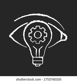 Vision chalk white icon on black background. Find new strategy. See fresh smart solution. Business project. Progress of task. Creative freelance entrepreneur. Isolated vector chalkboard illustration