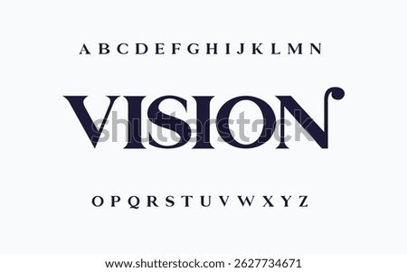 Vision classy elegant font, vintage type or luxury premium typeface, vector English royal alphabet.