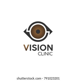 Vision clinic logo, brown iris eye surgery icon. Diagnostic treatment professional lab, Isolated vector illustration.