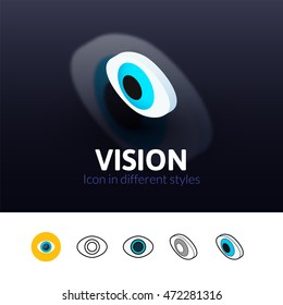 Vision color icon, vector symbol in flat, outline and isometric style isolated on blur background