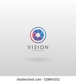 Vision. Colorful low poly camera logo template.
