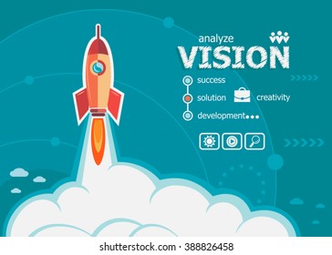 Vision and concept background with rocket. Project Vision concepts for web banner and printed materials.