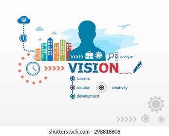 Vision concept and business man. Flat design illustration for business, consulting, finance, management, career.