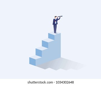 Vision concept in business with vector icon.
businessman and telescope.
monocular. Symbol leadership,
strategy, mission, objectives.
Vector flat cartoon character design illustration. 