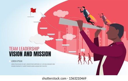 Vision concept in business with vector icon of businessman and telescope, monocular.