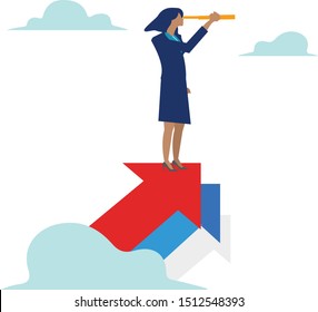 Vision Concept In Business With Vector Icon Of Business Person And Telescope,  Leadership, Strategy, Big Picture Thinking. - Vector