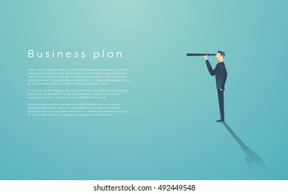 Vision concept in business with vector icon of businessman and telescope, monocular. Symbol leadership, strategy, mission, objectives. Eps10 vector illustration.