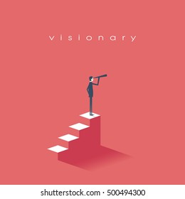 Vision concept in business with vector icon of businessman and telescope, monocular. Symbol leadership, strategy, mission, objectives. Eps10 vector illustration.