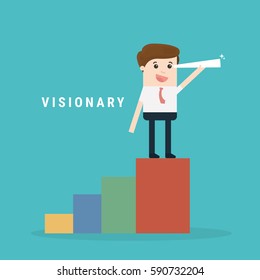 Vision concept in business with vector icon of businessman and telescope, monocular.