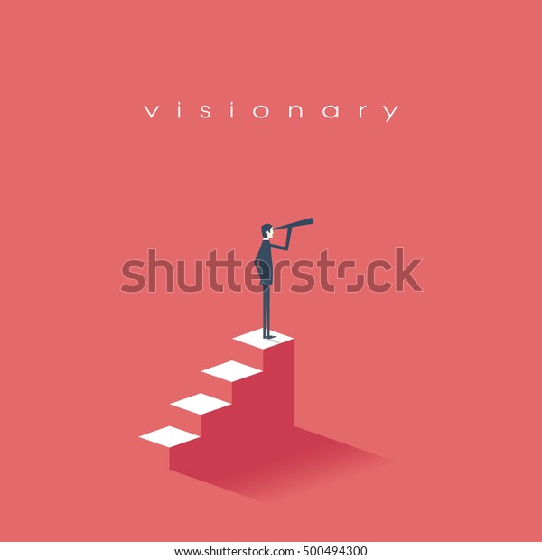 Vision concept in business with\
vector icon of businessman and telescope, monocular. Symbol\
leadership, strategy, mission, objectives. Eps10 vector\
illustration.