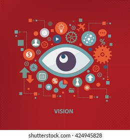 Vision concept design on red background,vector