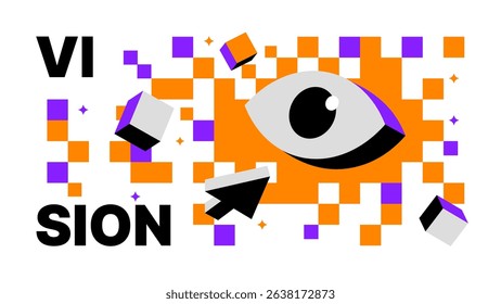Vision Concept Pattern-Eye Symbol and Colourful Digital Blocks for Future Thinking, Strategy, and Innovation