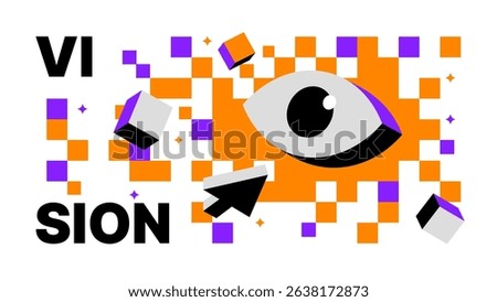 Vision Concept Pattern-Eye Symbol and Colourful Digital Blocks for Future Thinking, Strategy, and Innovation