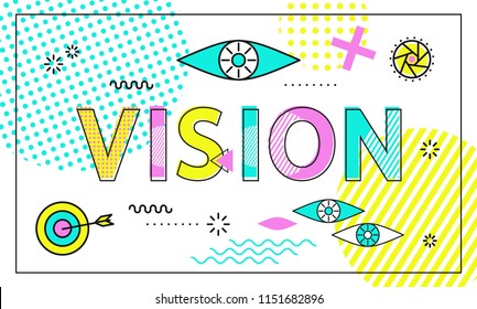 Cartaz conceitual visão, capacidade de brainstorming e ver as coisas de outro ponto, alcançar objetivos, ser criativo em problemas de negócios ilustração vetorial